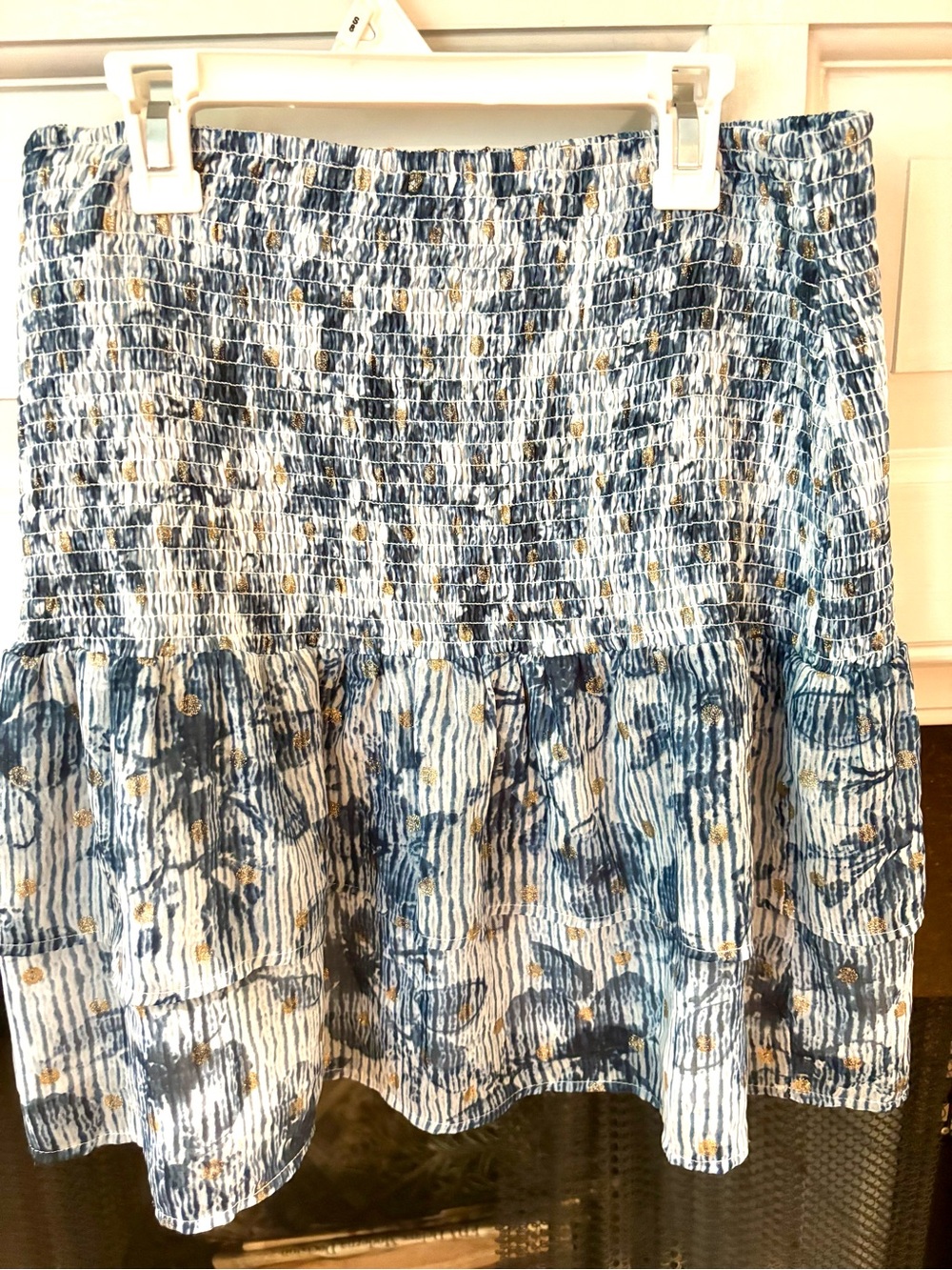 Blue Floral Tiered Smocked Waist Skirt - Women, Aqua brand size large